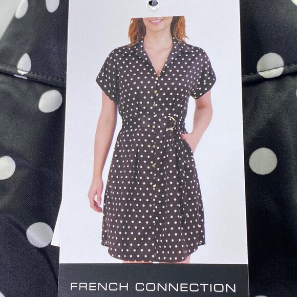 French Connection Women's Satin Blk/White Polka Dot Dress Sm NWT - Picture 11 of 12